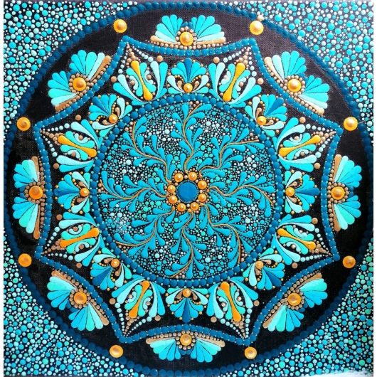 Akril kép- Mandala türkiz-arany